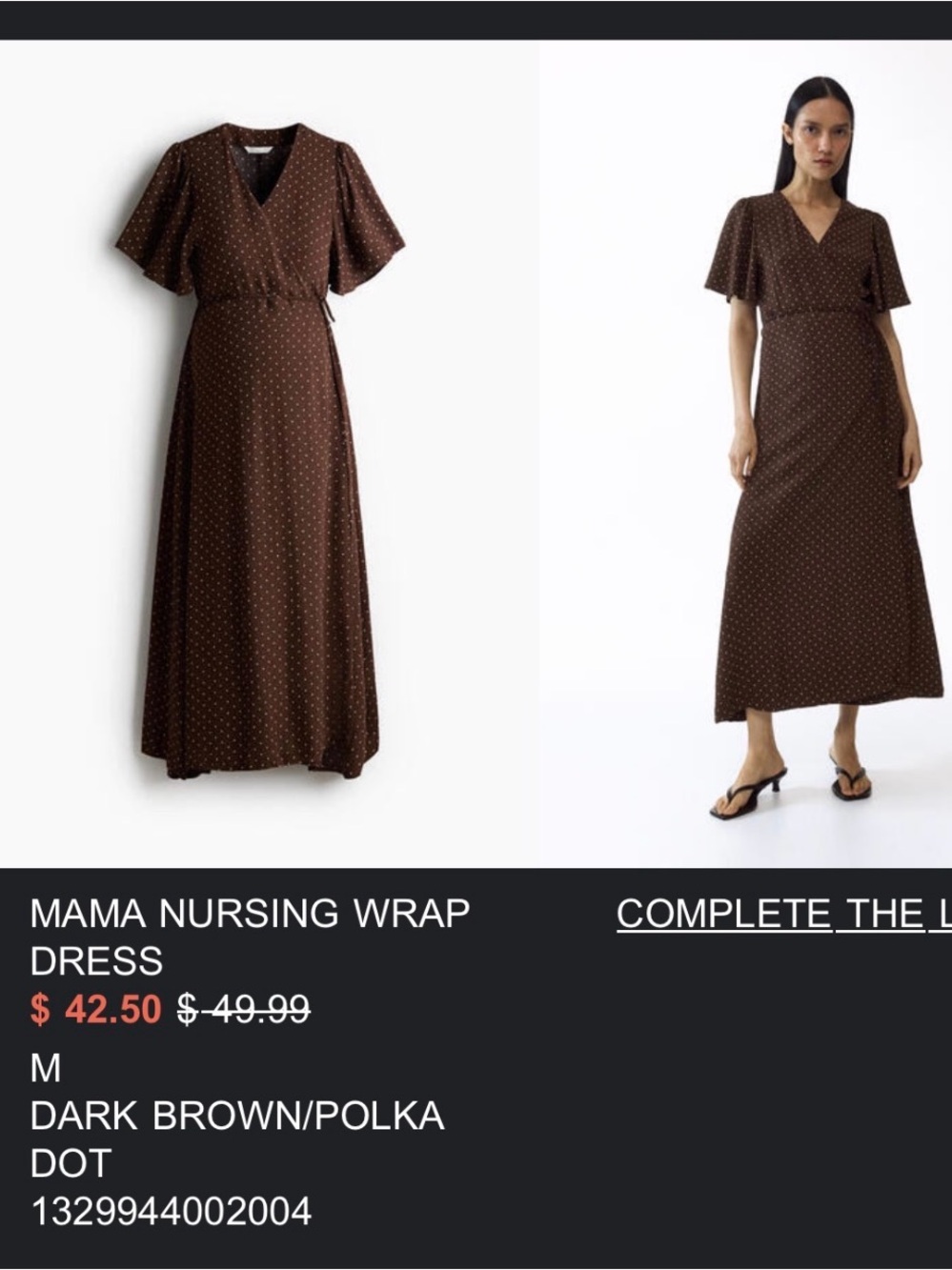 H&M Dark Brown Polka Dot Nursing Wrap Dress